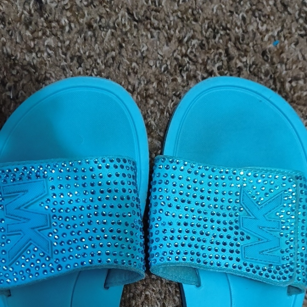 Michael Kors Turquoise Embellished Slides - Picture 3 of 5
